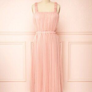 Inari Pink Pleated Midi Dress